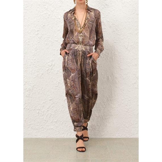 Zimmermann Hypnotic Silk Harem Bukser, Denim Paisley 
